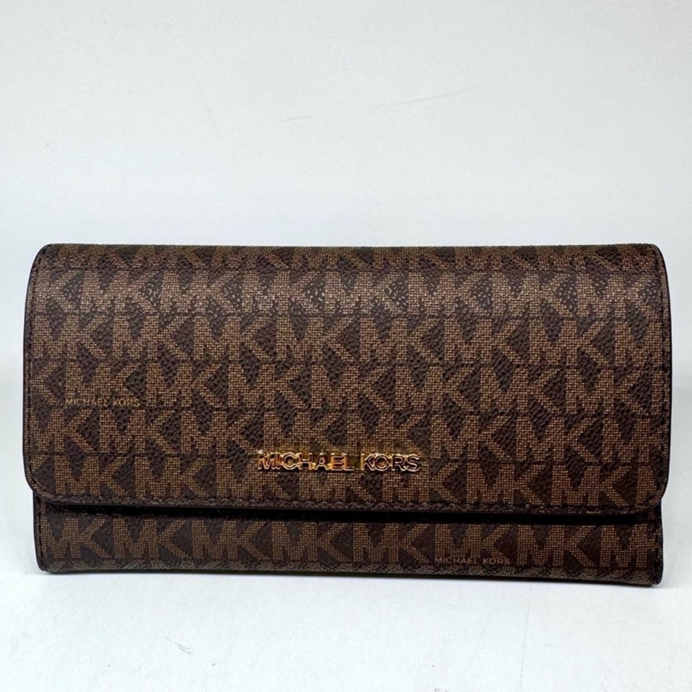 Michael Kors Large Jet Set Travel Trifold Wallet Brown Signature